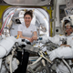 From left to right: NASA astronauts Nick Hague, Christina Koch, and Anne McClain. The photo was taken on Friday March 22 just prior to an ISS spacewalk.